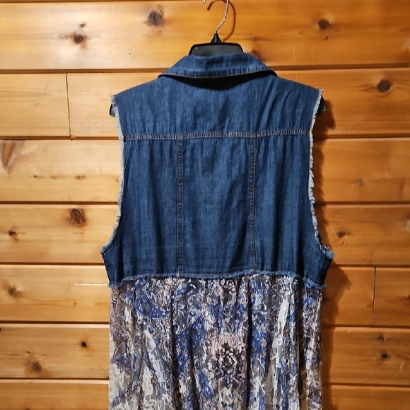 NEW! | ORIGAMI Brand | Denim and Lace Dress | Blue and White - Picture 3 of 4